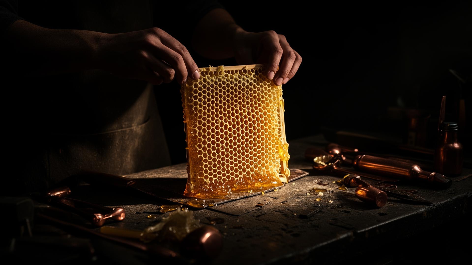 Atelier Apiforja — récolte d'un cadre de miel