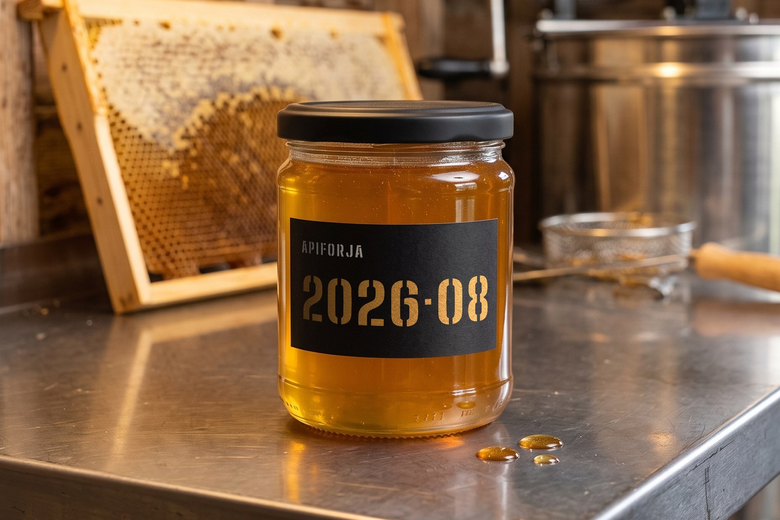 Le pot du lot 2026·08 dans la miellerie (visualisation)